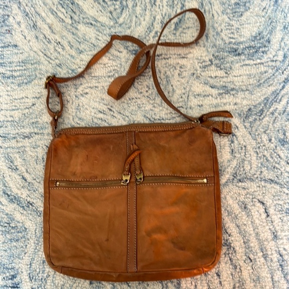 Vintage Fossil leather tan Crossbody satchel purse - Picture 1 of 5
